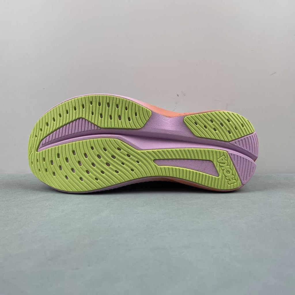 HOKA Grey & Blue Sneakers with Pink and Coral Accents