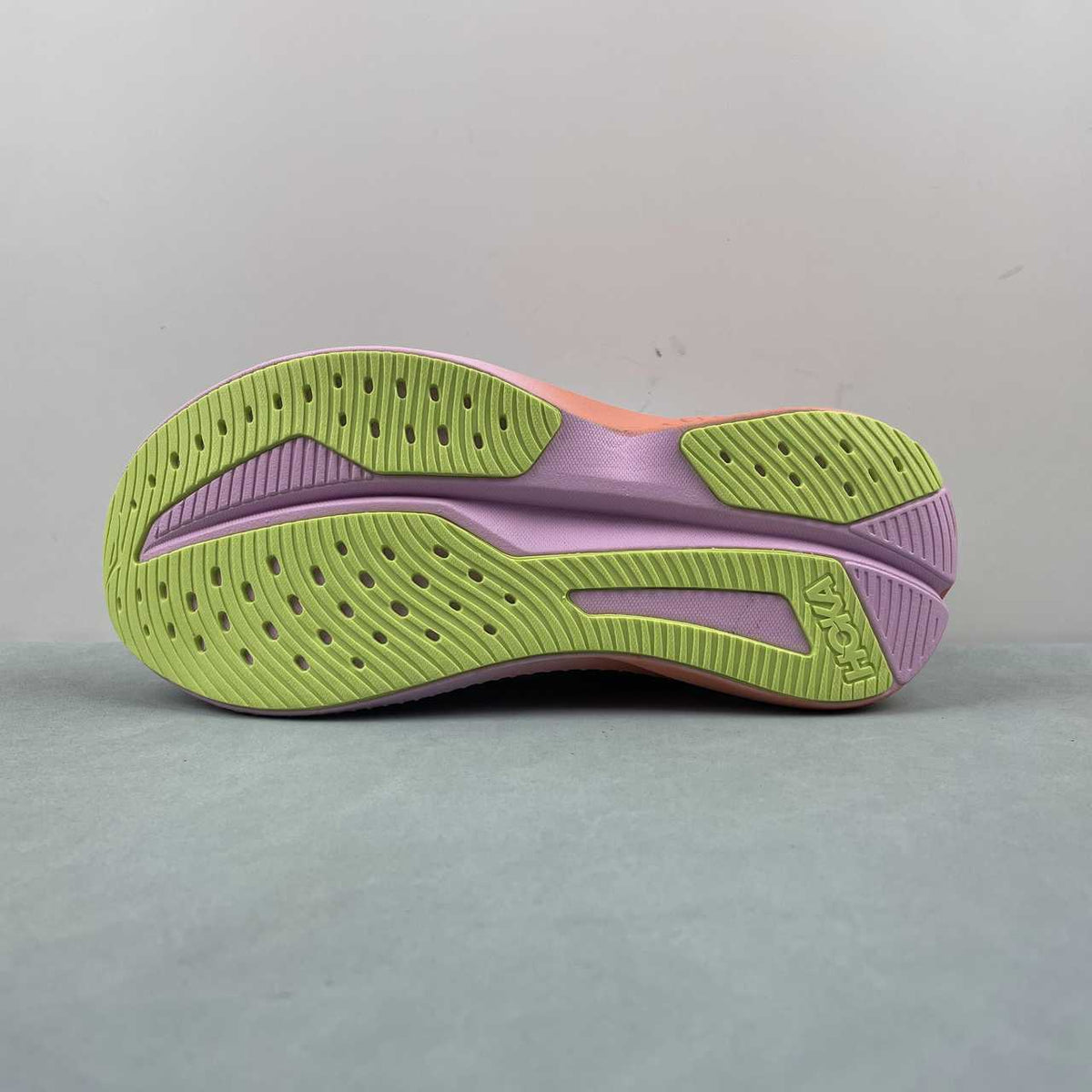 HOKA Grey & Blue Sneakers with Pink and Coral Accents