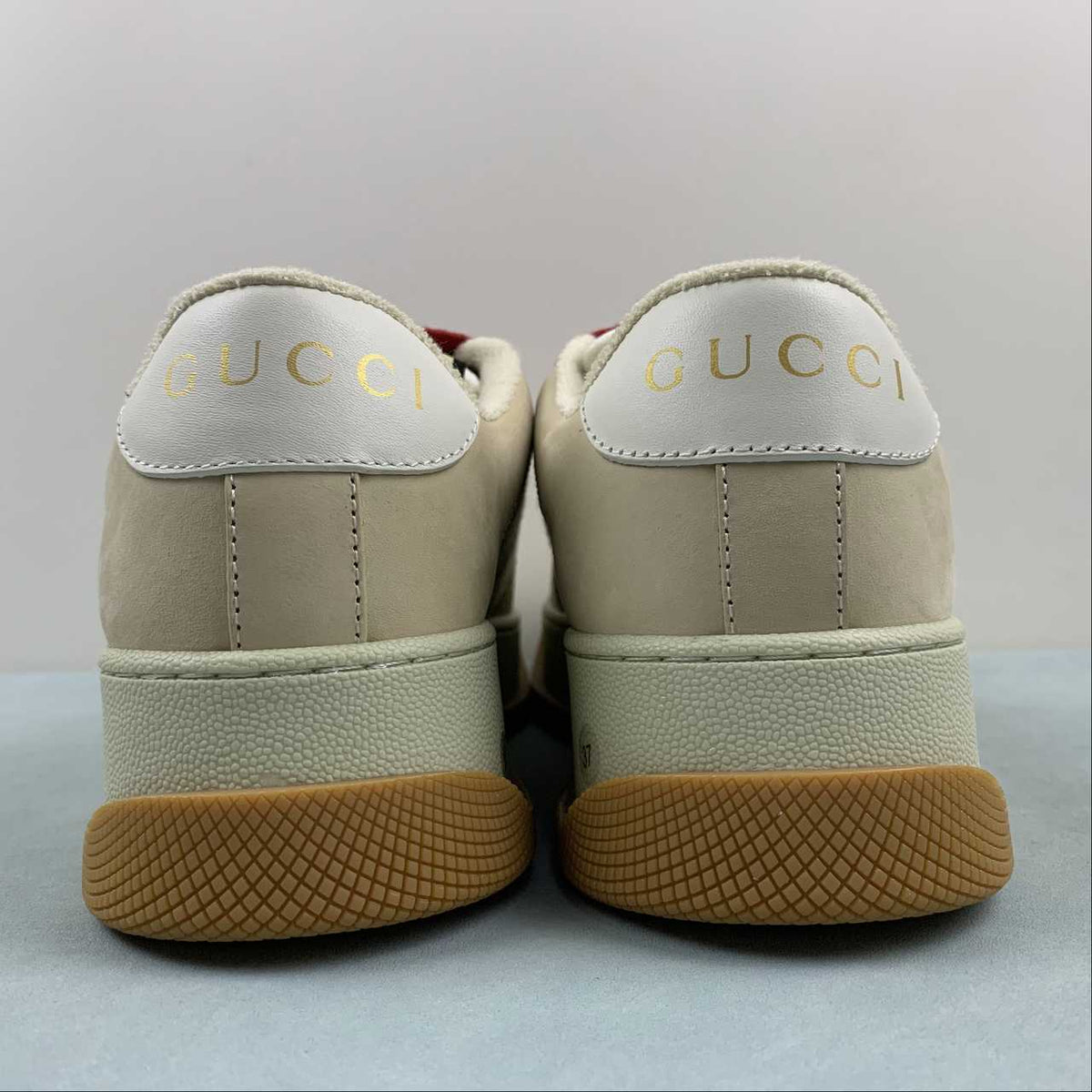 Gucci Cream Monogram Low-Top Sneakers with Red & Green Laces