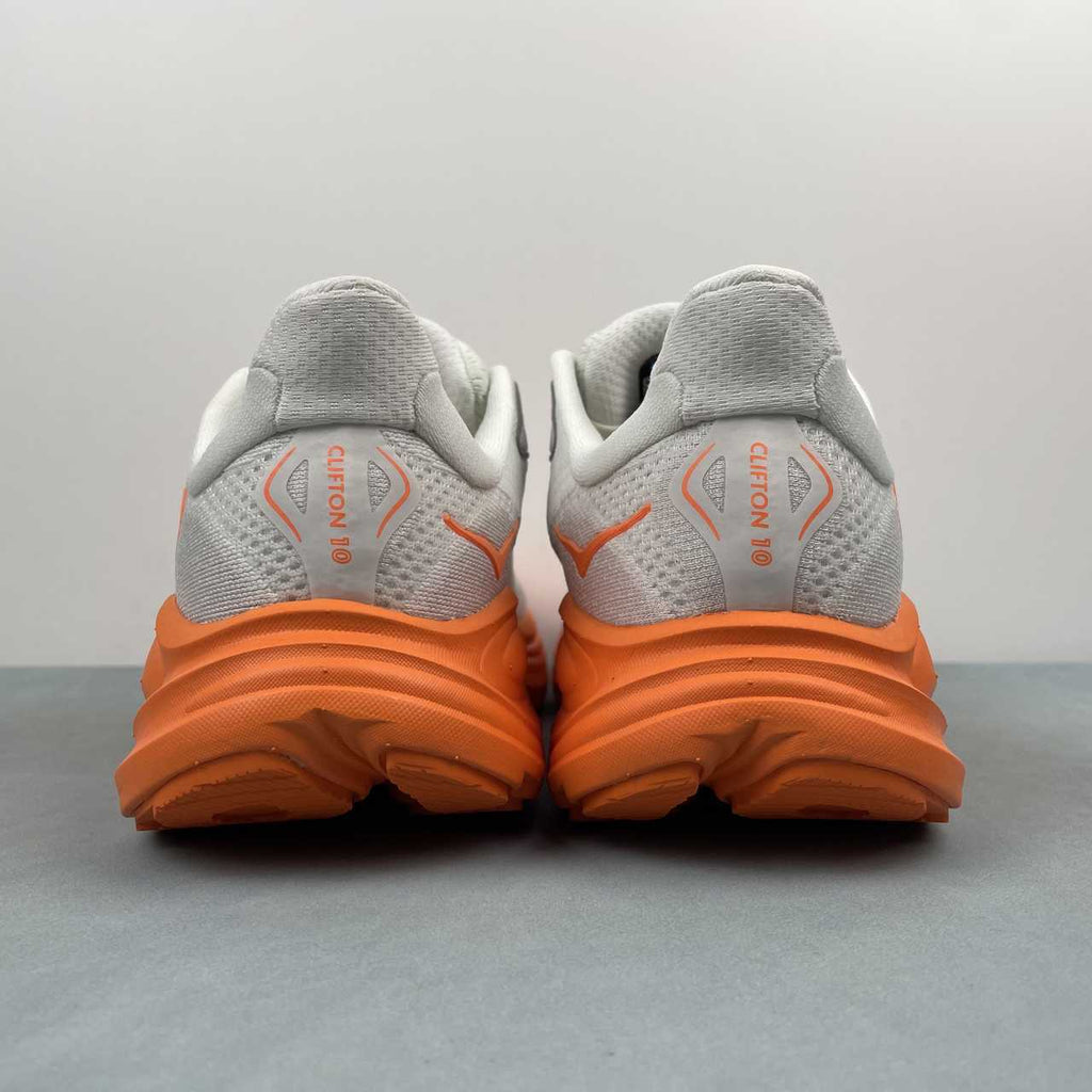 HOKA ONE ONE Clifton   White & Orange Lace-Up Sneakers