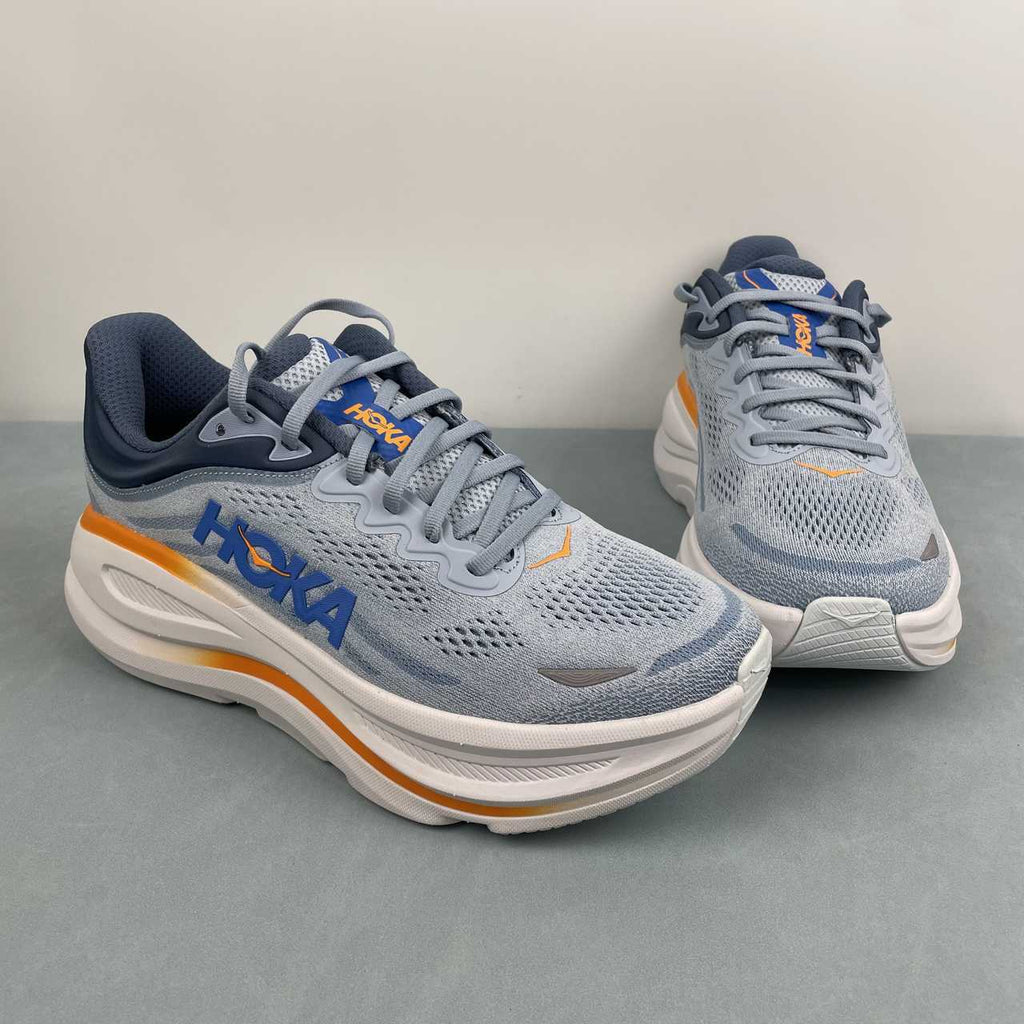 HOKA Bondi 9 Gray, Navy & Orange Sneakers