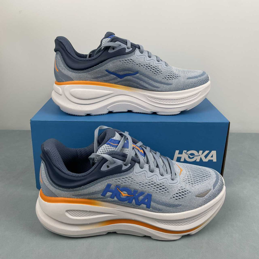 HOKA Bondi 9 Gray, Navy & Orange Sneakers