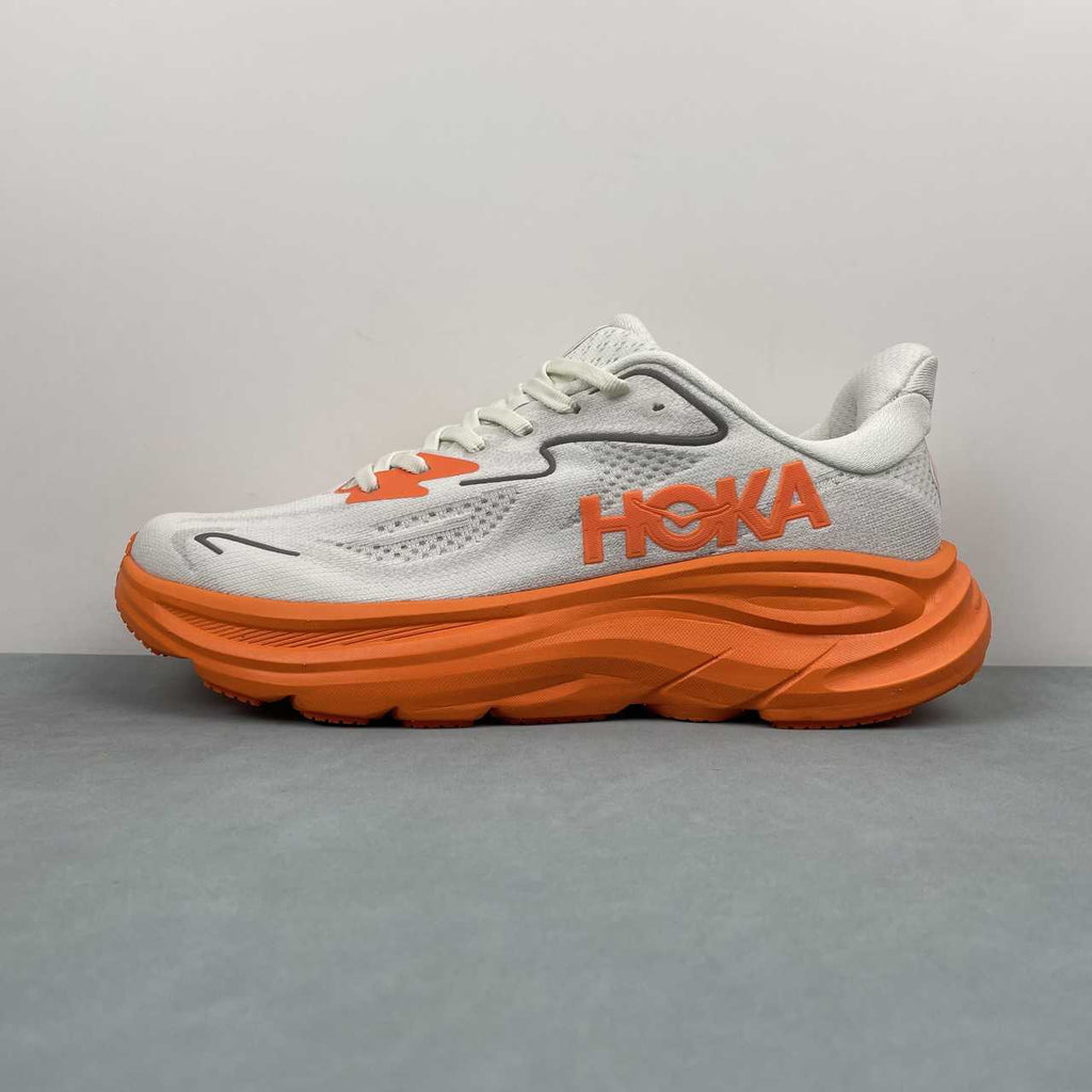 HOKA ONE ONE Clifton   White & Orange Lace-Up Sneakers