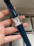 Cartier Must de Cartier Tank Watch — Silver Case, Blue Crocodile-Embossed Strap