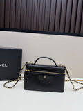 Chanel Black Textured Top-Handle Chain Bag