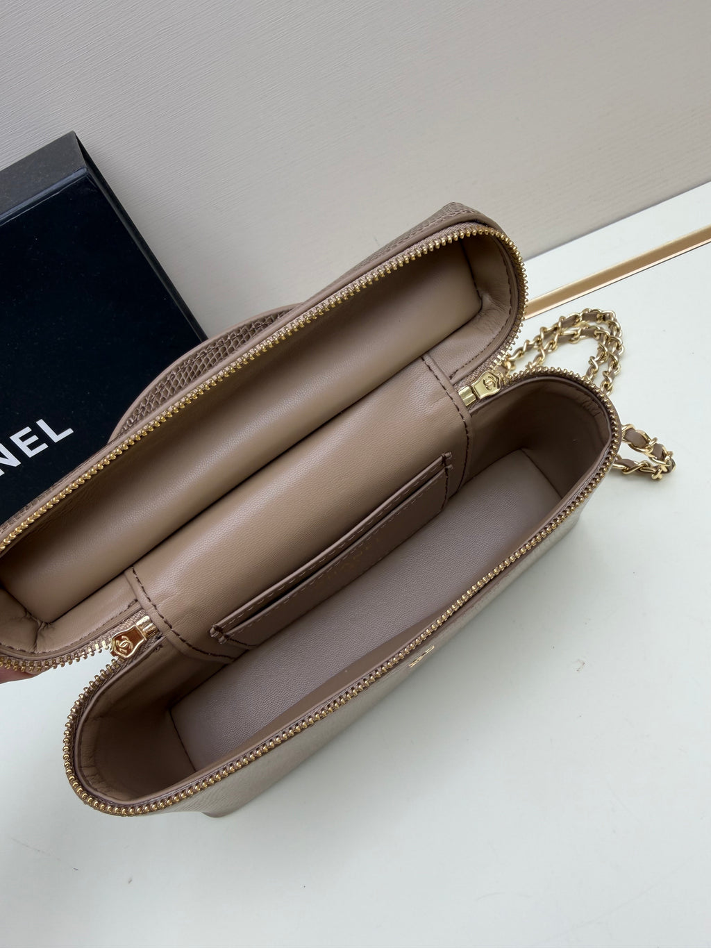 Chanel Grey Crocodile-Embossed Top-Handle Chain Bag