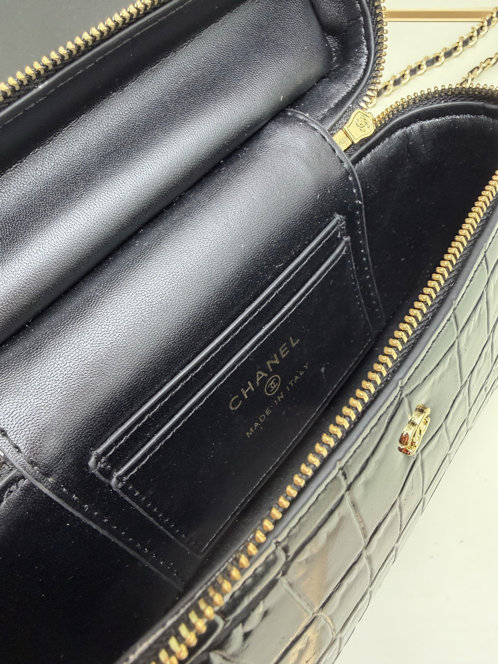 Chanel Black Croc-Embossed Top-Handle Chain Bag