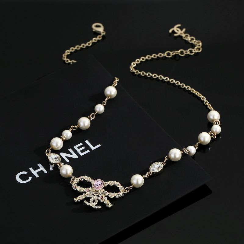 Chanel-Style Pearl & Bow Statement Necklace