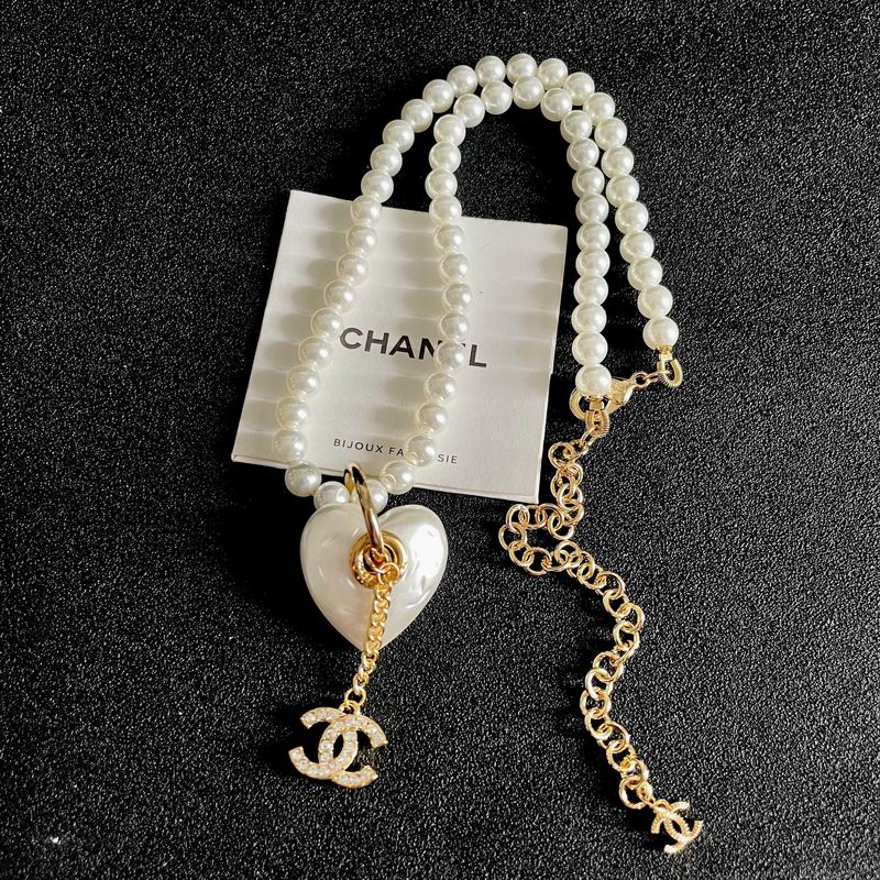 Chanel Pearl-Style Heart Charm Necklace