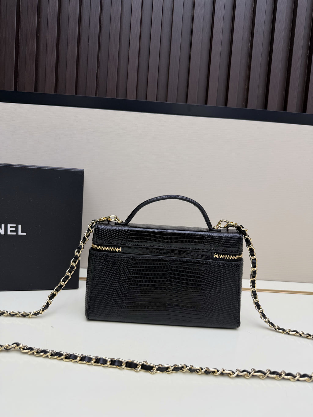 Chanel Black Textured Top-Handle Chain Bag