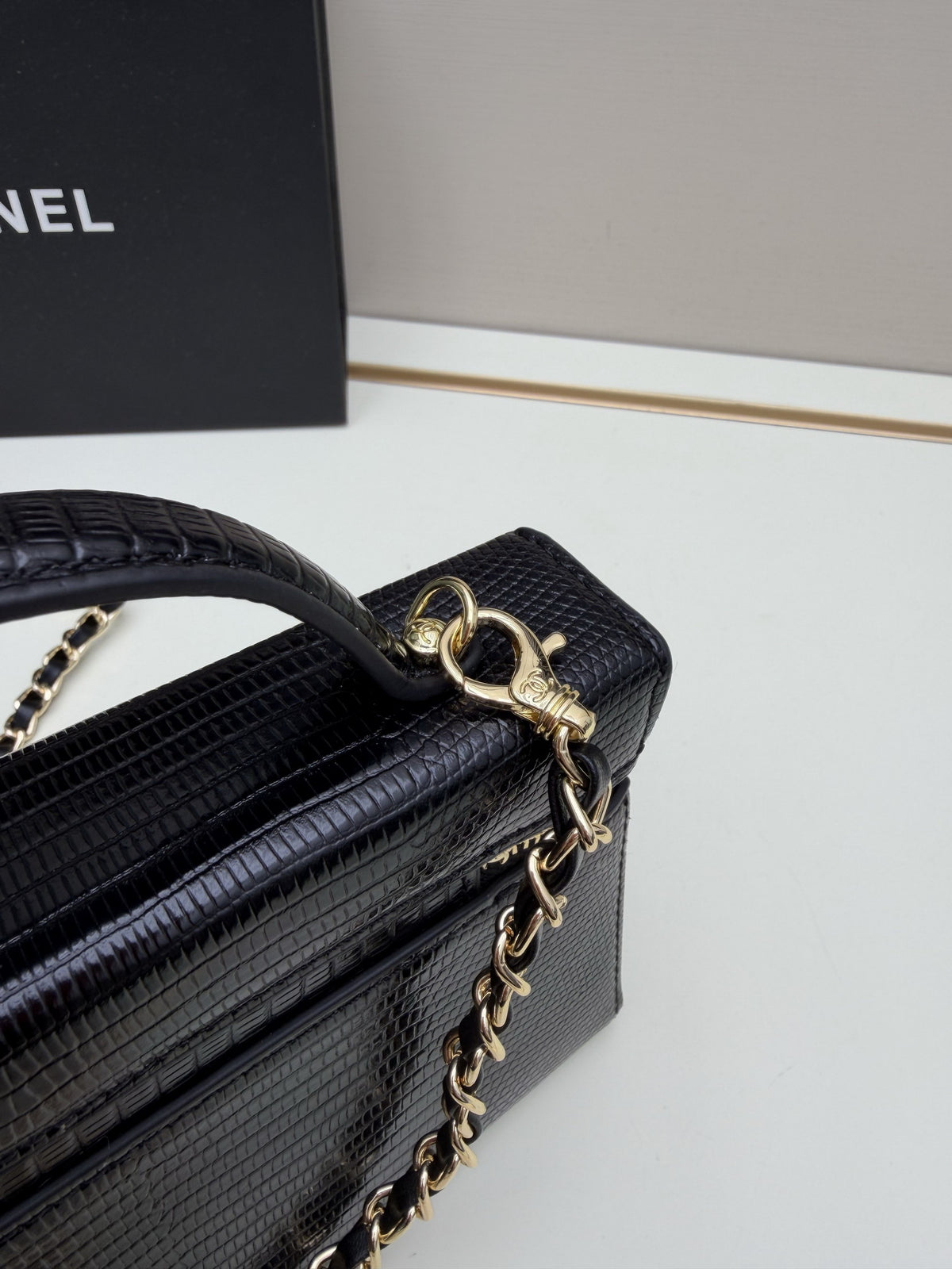 Chanel Black Textured Top-Handle Chain Bag