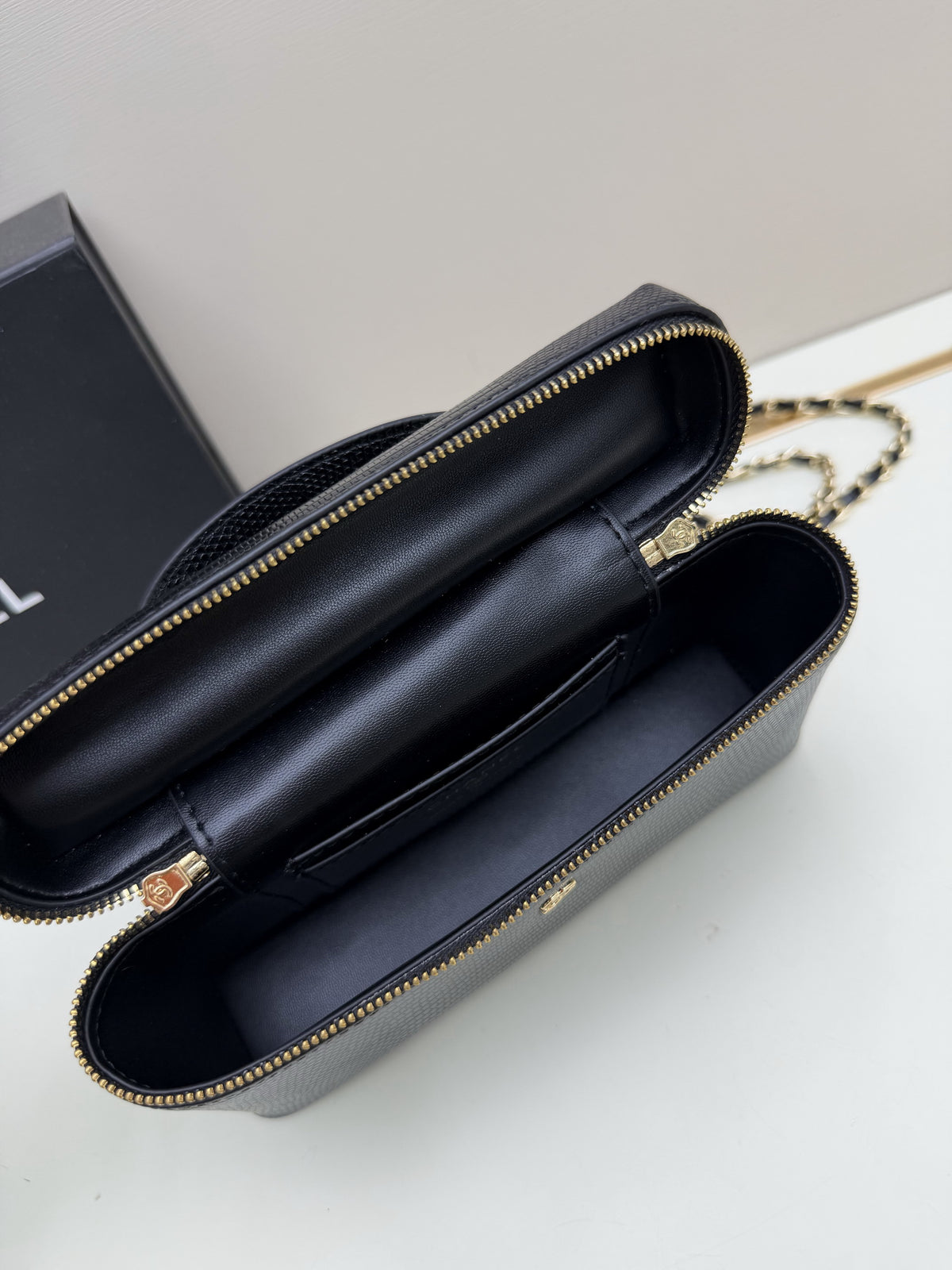 Chanel Black Textured Top-Handle Chain Bag