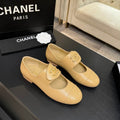 Chanel Mary Jane Ballet Flats – Beige Lambskin Leather with Gold CC Logo