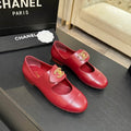 Chanel Red Leather Mary Jane Ballet Flats with CC Logo