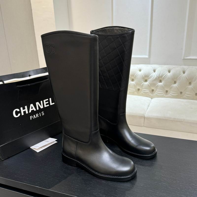 Chanel Quilted Knee-High Riding Boots in Black Calfskin