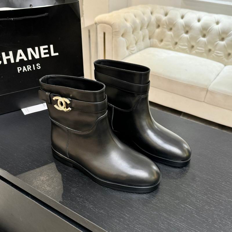 Chanel Black Ankle Boots with Gold-Tone Hardware