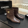 Chanel Brown Ankle Boots with Gold-Tone Interlocking Emblem