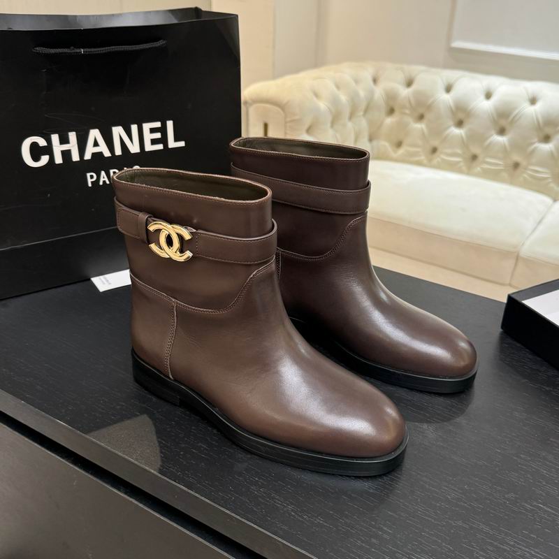 Chanel Brown Ankle Boots with Gold-Tone Interlocking Emblem