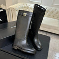 Chanel Black Leather CC Logo Knee-High Riding Boots