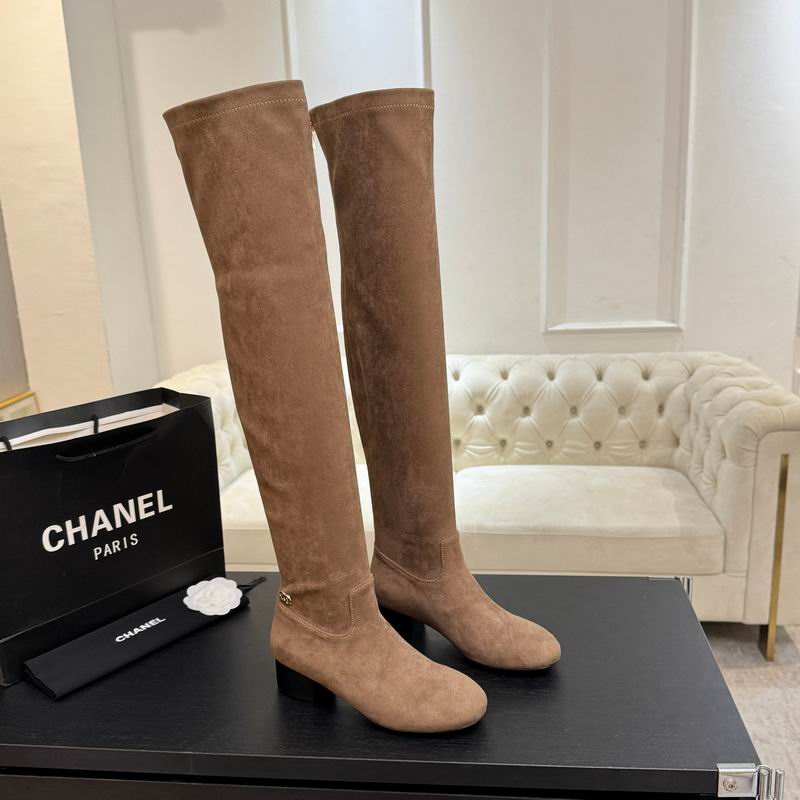 Chanel Paris Tan Suede-Look Over-the-Knee Boots