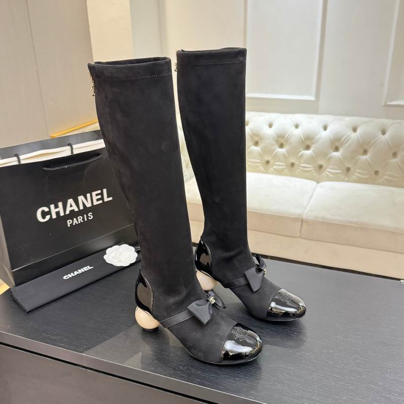 Chanel Knee-High Sock Boots with Bow & Patent Cap Toe