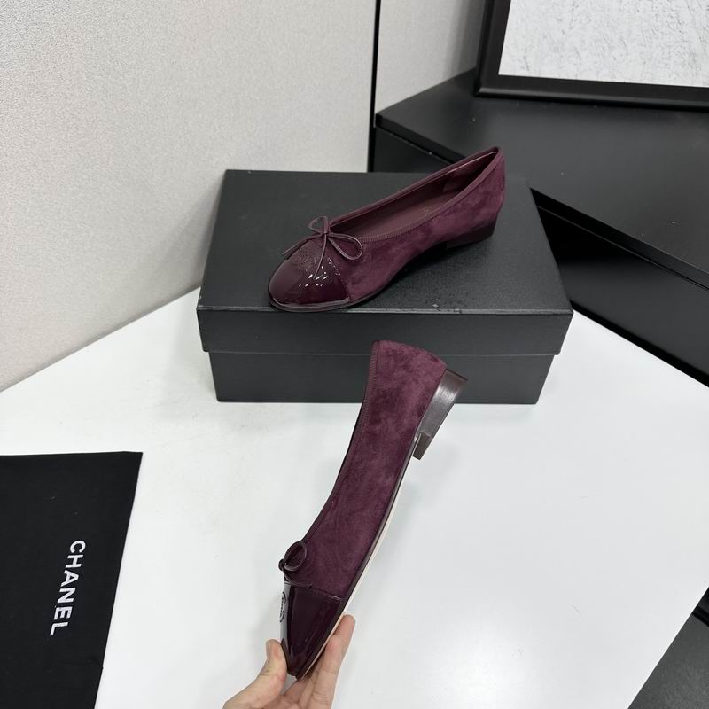 Chanel Ballet Flats – Burgundy Suede & Patent Cap-Toe with Bow