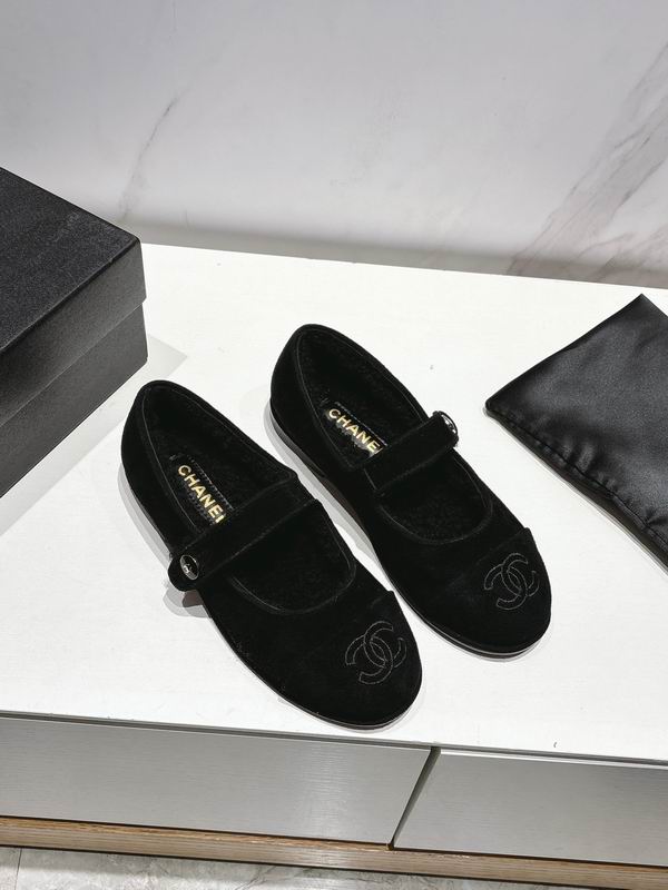 Chanel Black Velvet Mary Jane Ballet Flats