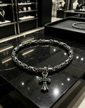 Chrome Hearts Sterling Silver Cross Charm Bracelet — Emerald Stones
