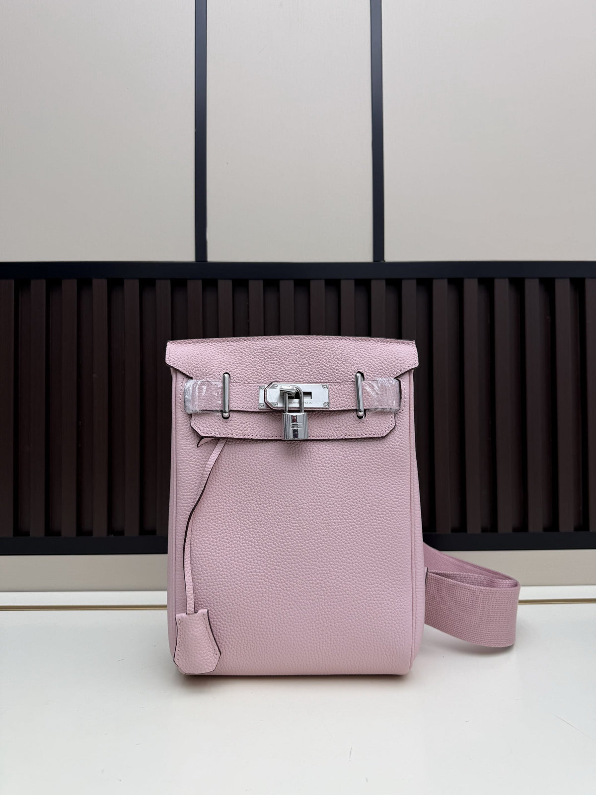 Pale Pink Structured Crossbody Bag with Silver-Tone Lock