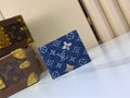 LV Monogram Denim Bifold Wallet with Embroidered Floral Accents
