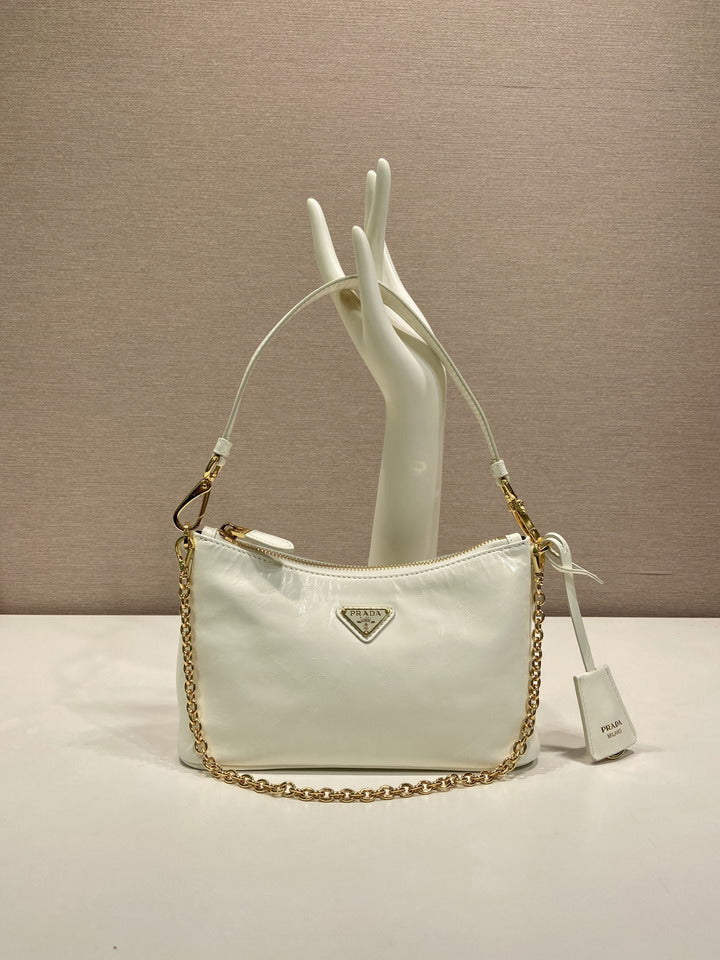 Prada White Shoulder Bag with Chain Detail