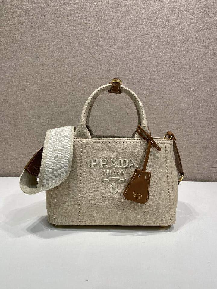 Prada Small Canvas Tote Bag – Ecru