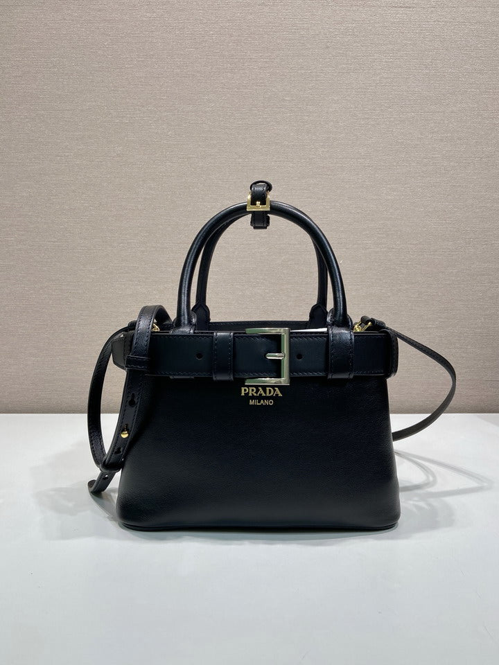 Prada Buckle Small Leather Handbag – Black