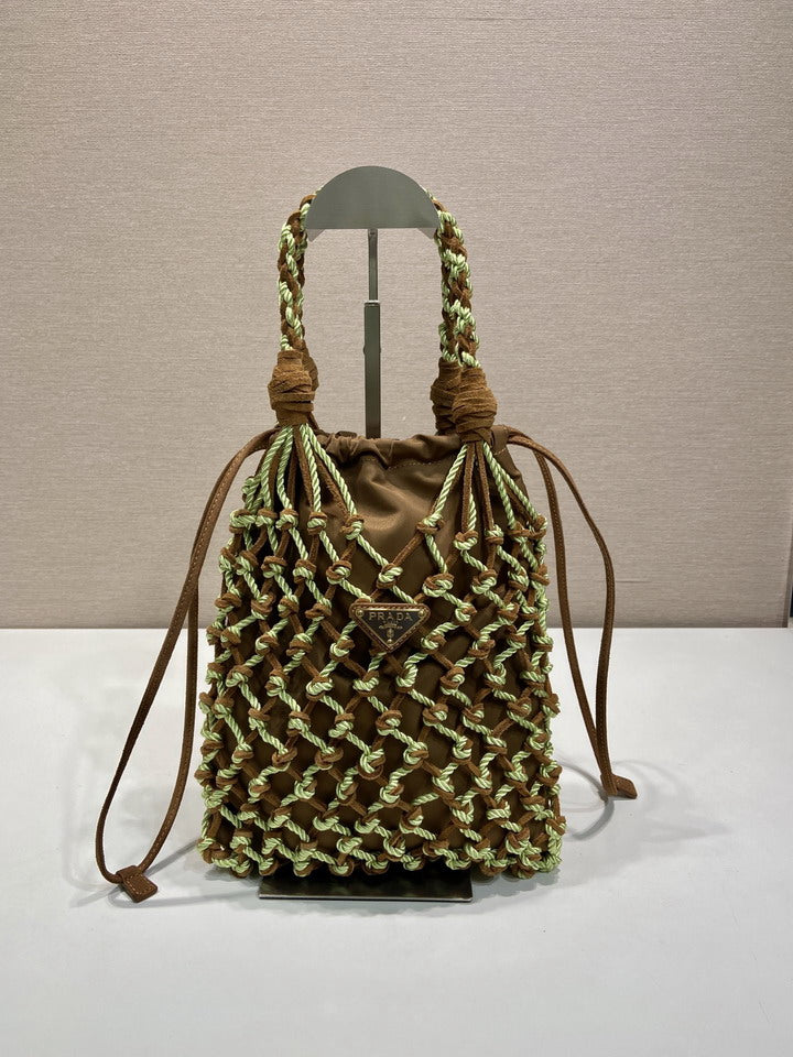 Prada Knotted Rope Bucket Bag — Khaki/Sage