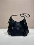 Prada Milano Leather Hobo Bag with Detachable Zip Pouch – Black
