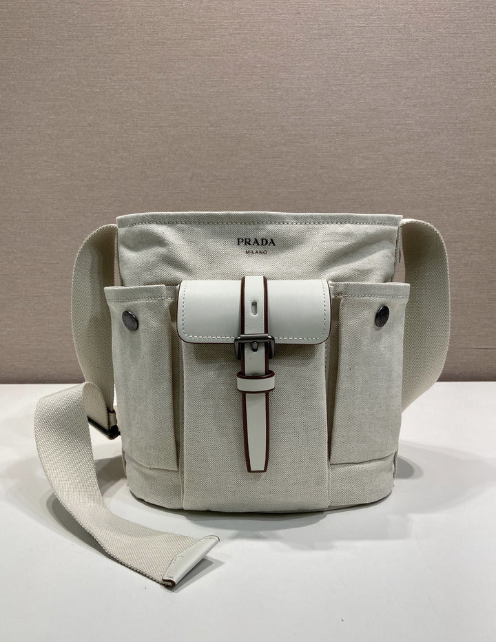 Prada Milano Canvas Crossbody Messenger Bag — Natural/White