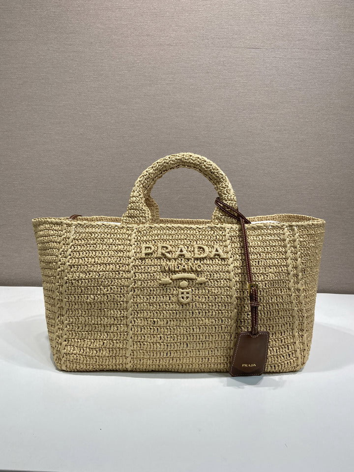 Prada Crochet Raffia Tote Bag