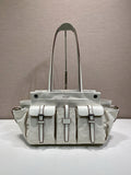 Prada White Structured Tote Bag with Buckle Details