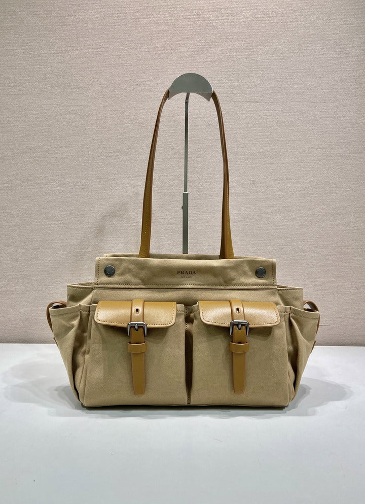 Prada Milano Canvas Tote Bag with Leather Trim