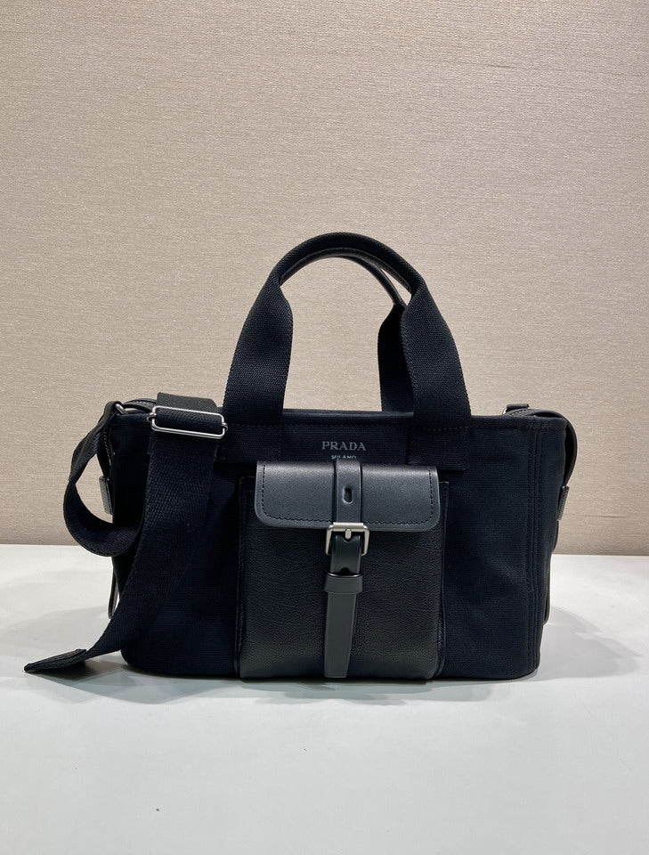 Prada Black Canvas & Leather Tote Bag
