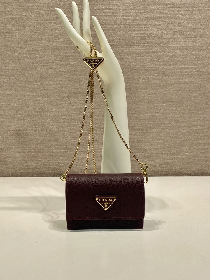 Prada Mini Saffiano Leather Chain Wallet Bag – Burgundy