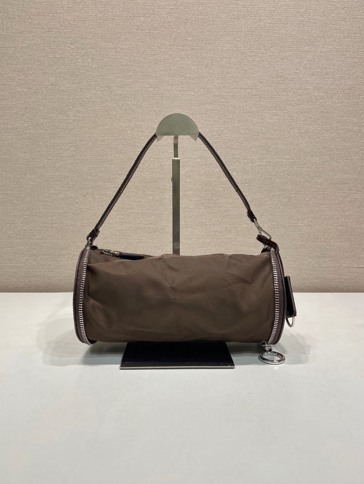 Prada Re-Edition Cylinder Shoulder Bag in Taupe Nylon