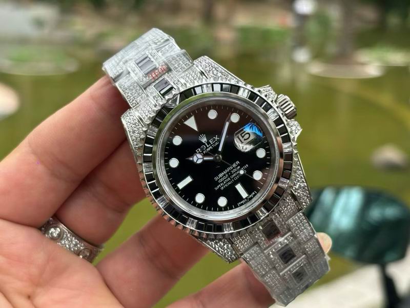 Rolex Submariner Diamond-Iced Watch – Silver Baguette & Pavé Edition