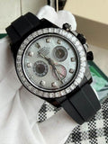 Rolex Cosmograph Daytona – Diamond Baguette Bezel, Mother-of-Pearl Dial, Black Oysterflex Strap