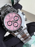 Pink Dial Chronograph Watch with Stainless Steel Bracelet