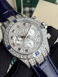 Rolex Cosmograph Daytona Diamond & Sapphire Watch – Blue Leather Strap