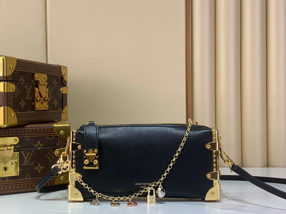 Louis Vuitton Soft Trunk Crossbody Bag – Black Calfskin with Gold Hardware