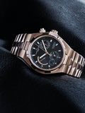 Rose-Tone Integrated-Bracelet Watch with Dark Multi-Display Dial