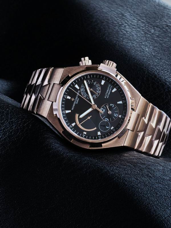 Rose-Tone Integrated-Bracelet Watch with Dark Multi-Display Dial