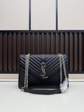 Saint Laurent Medium Envelope Bag — Black Grained Leather / Silver Hardware